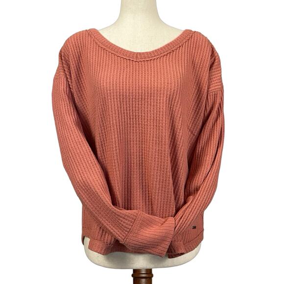 Hollister Waffle Knit Pullover Pink S Cropped Fall Cozy Top - Picture 3 of 11